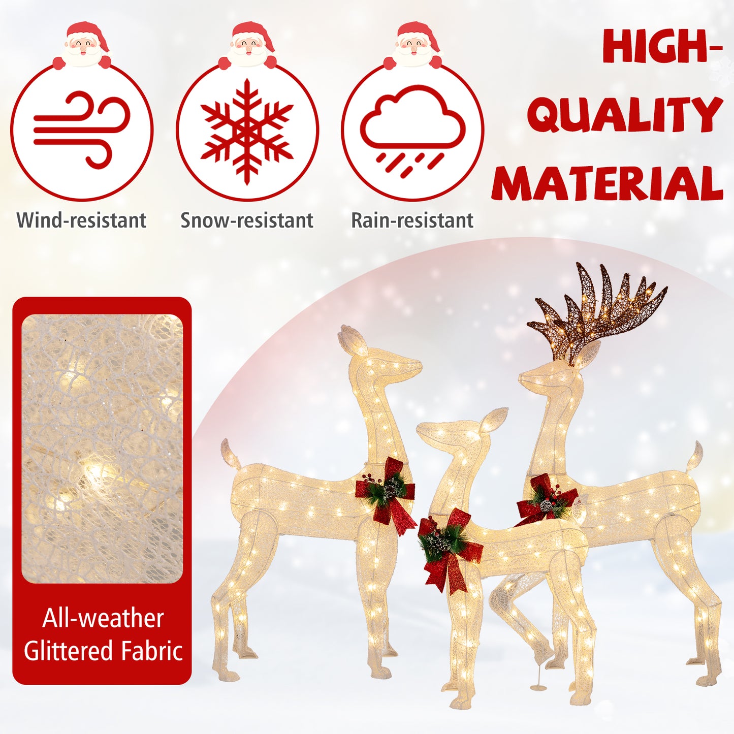 3-Piece Pre-Lit Christmas Reindeer Family, 230 Warm White LED Lights Christmas Decor & Accessories at Gallery Canada