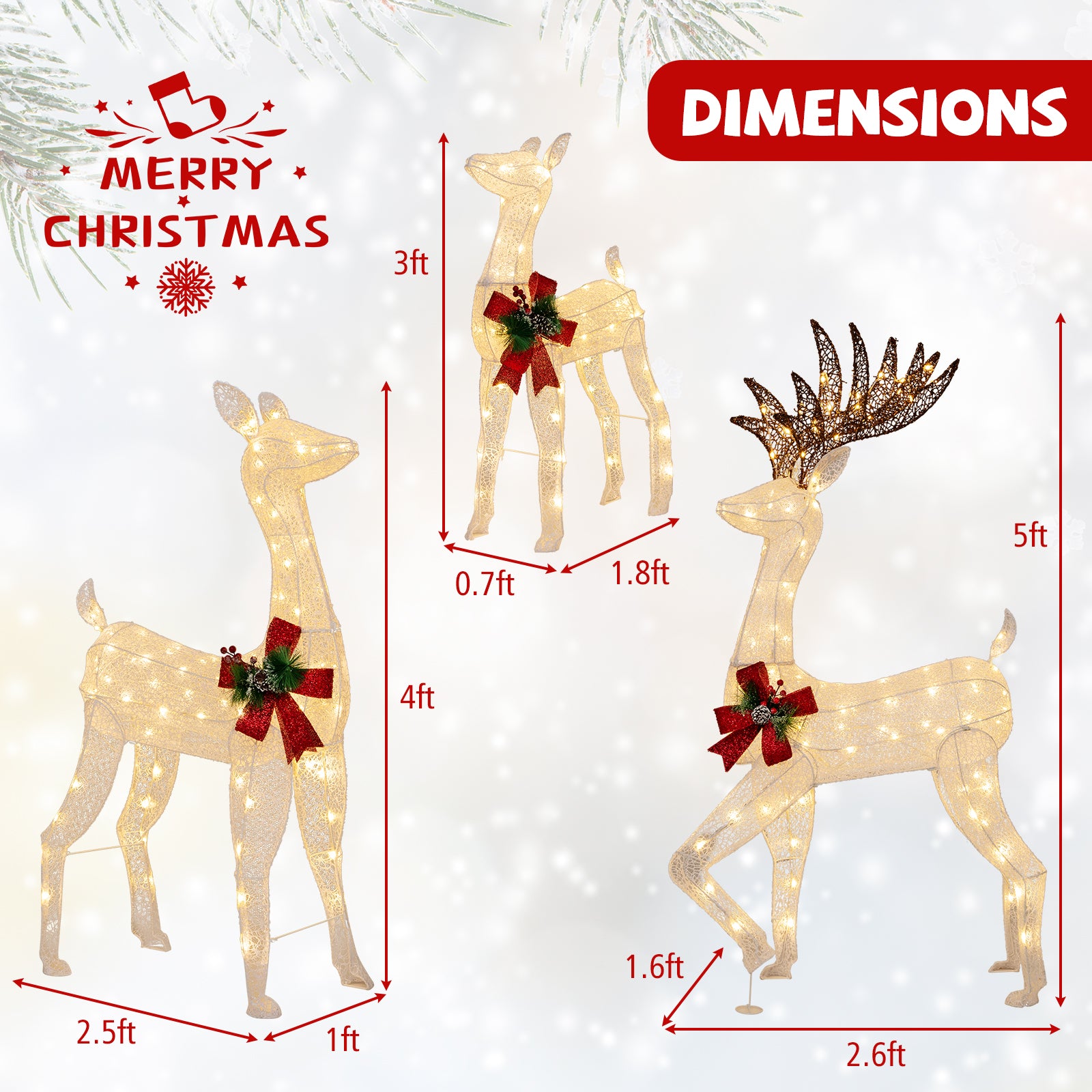 3-Piece Pre-Lit Christmas Reindeer Family, 230 Warm White LED Lights Christmas Decor & Accessories at Gallery Canada