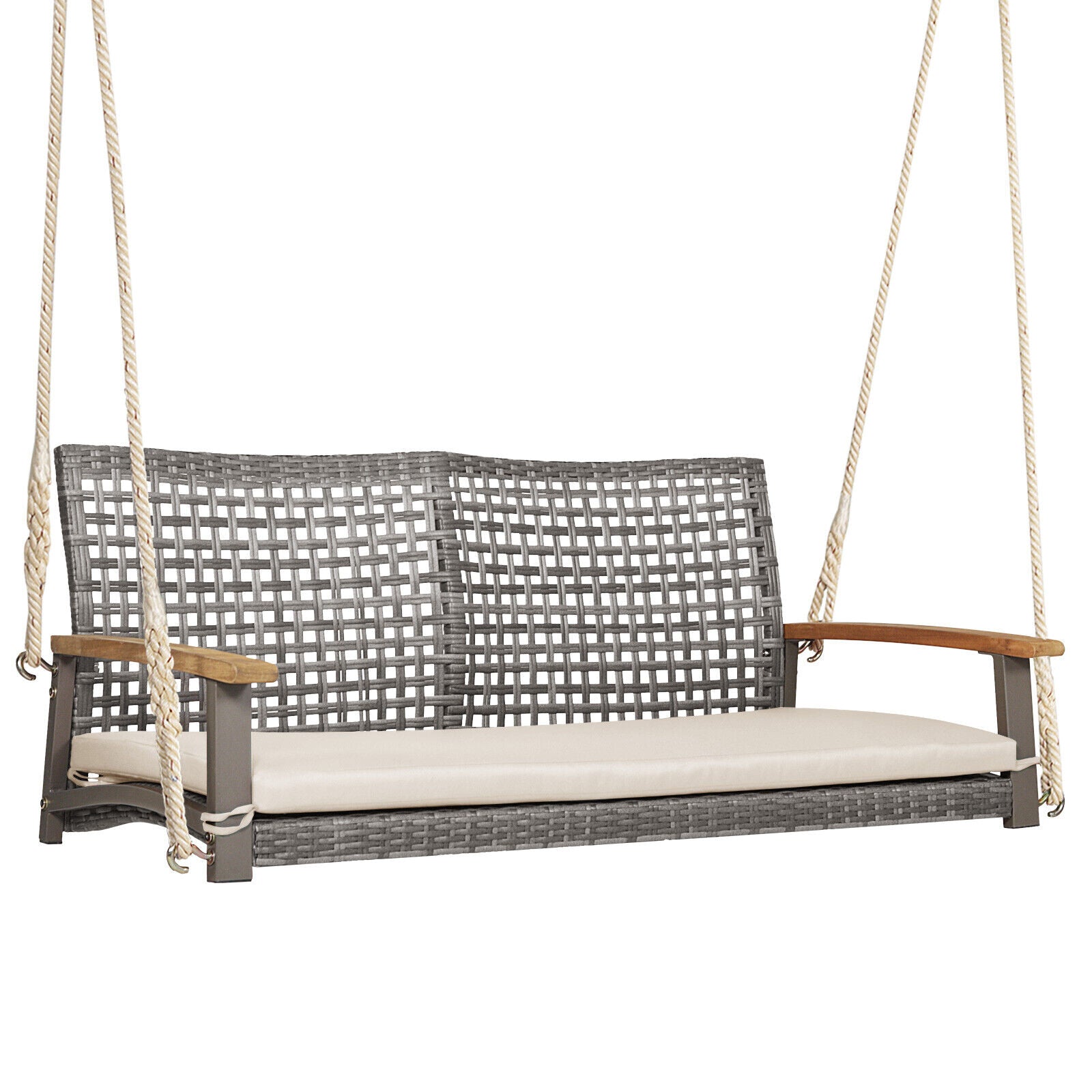 2-Person Patio Wicker Hanging Swing Chair, Off White Porch Swings at Gallery Canada