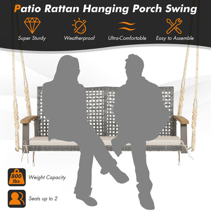 2-Person Patio Wicker Hanging Swing Chair, Off White Porch Swings at Gallery Canada