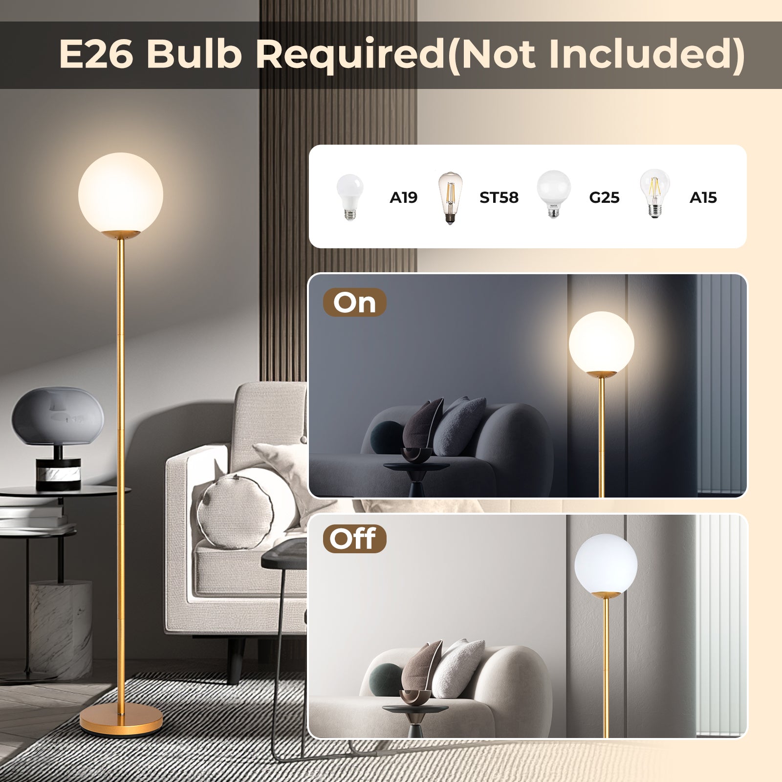 Glass Globe LED Floor Lamp, Golden Table & Floor Lamps at Gallery Canada