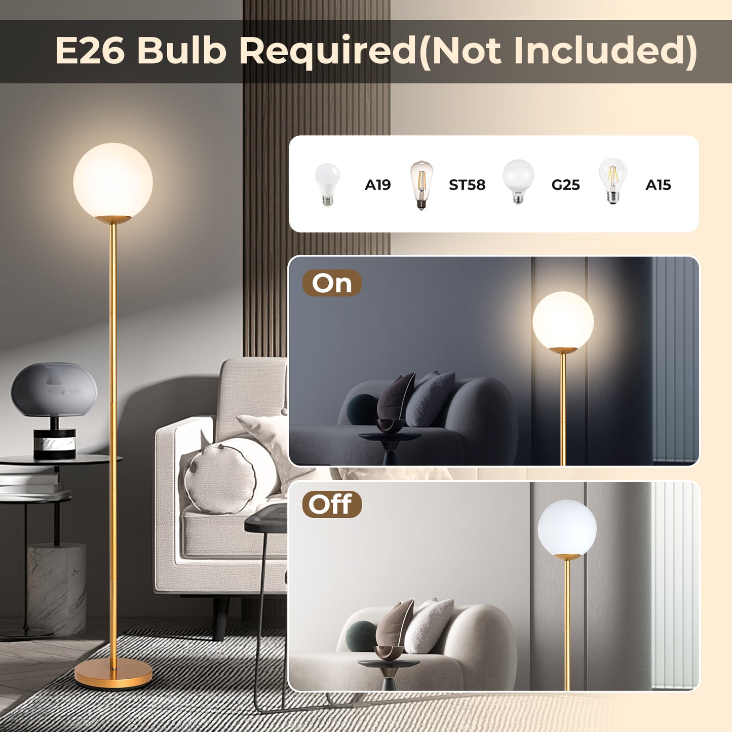 Glass Globe LED Floor Lamp, Golden Table & Floor Lamps at Gallery Canada