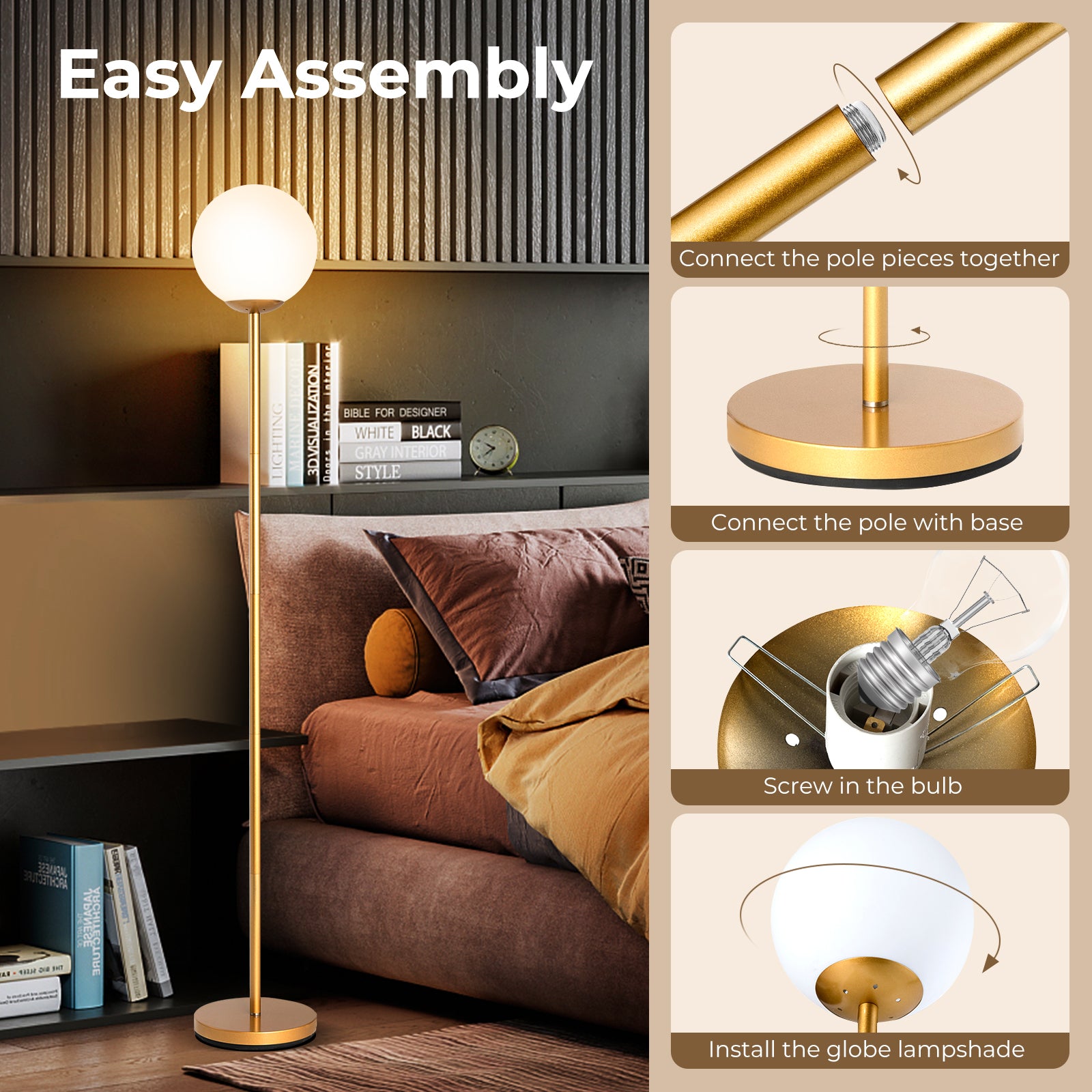 Glass Globe LED Floor Lamp, Golden Table & Floor Lamps at Gallery Canada