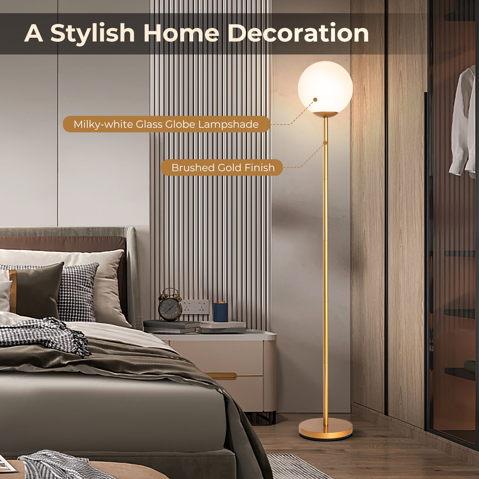 Glass Globe LED Floor Lamp, Golden Table & Floor Lamps at Gallery Canada