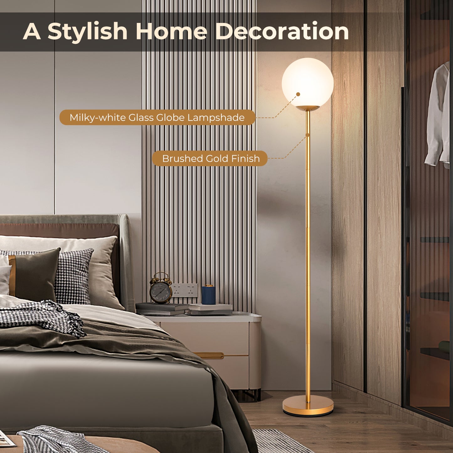 Glass Globe LED Floor Lamp, Golden Table & Floor Lamps at Gallery Canada