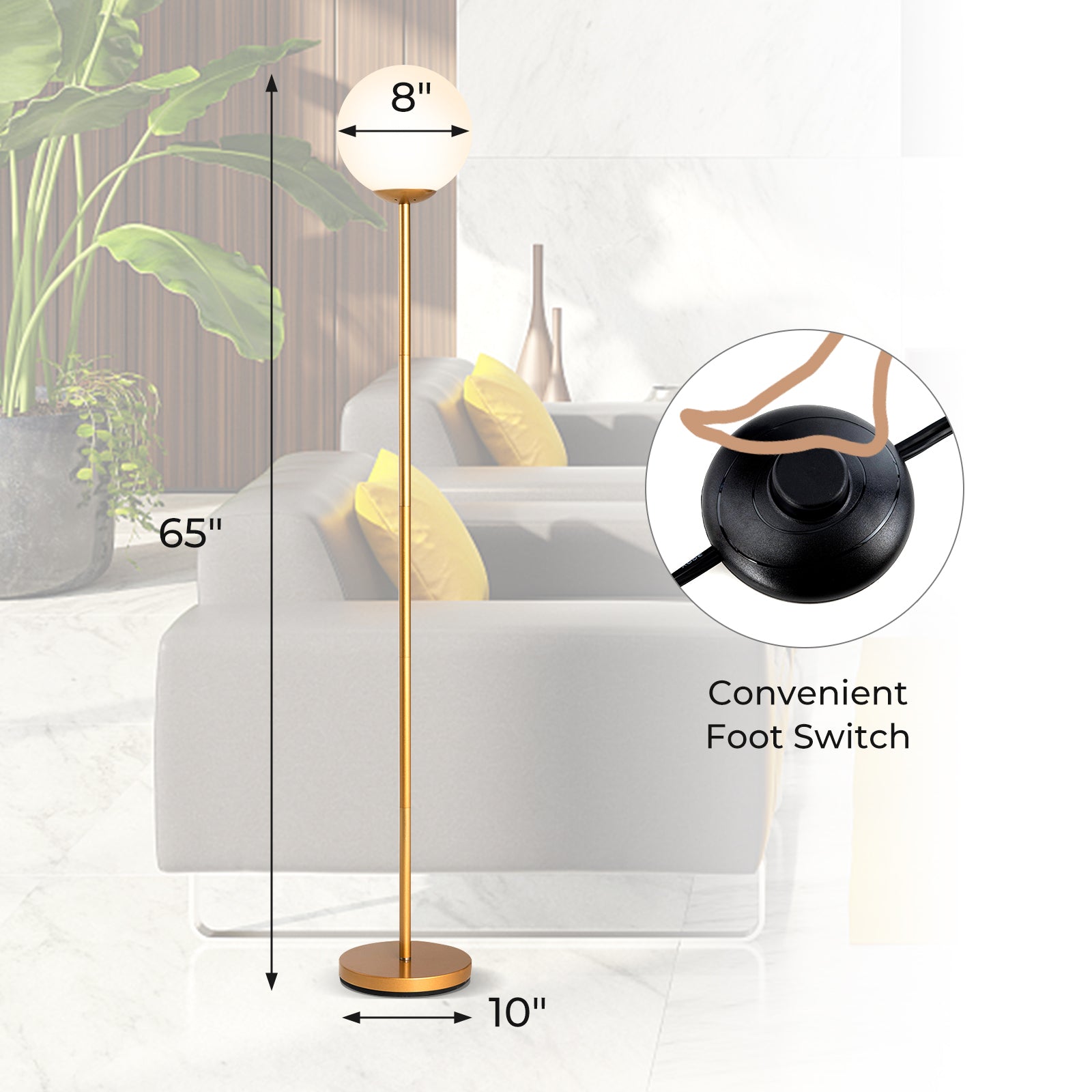 Glass Globe LED Floor Lamp, Golden Table & Floor Lamps at Gallery Canada