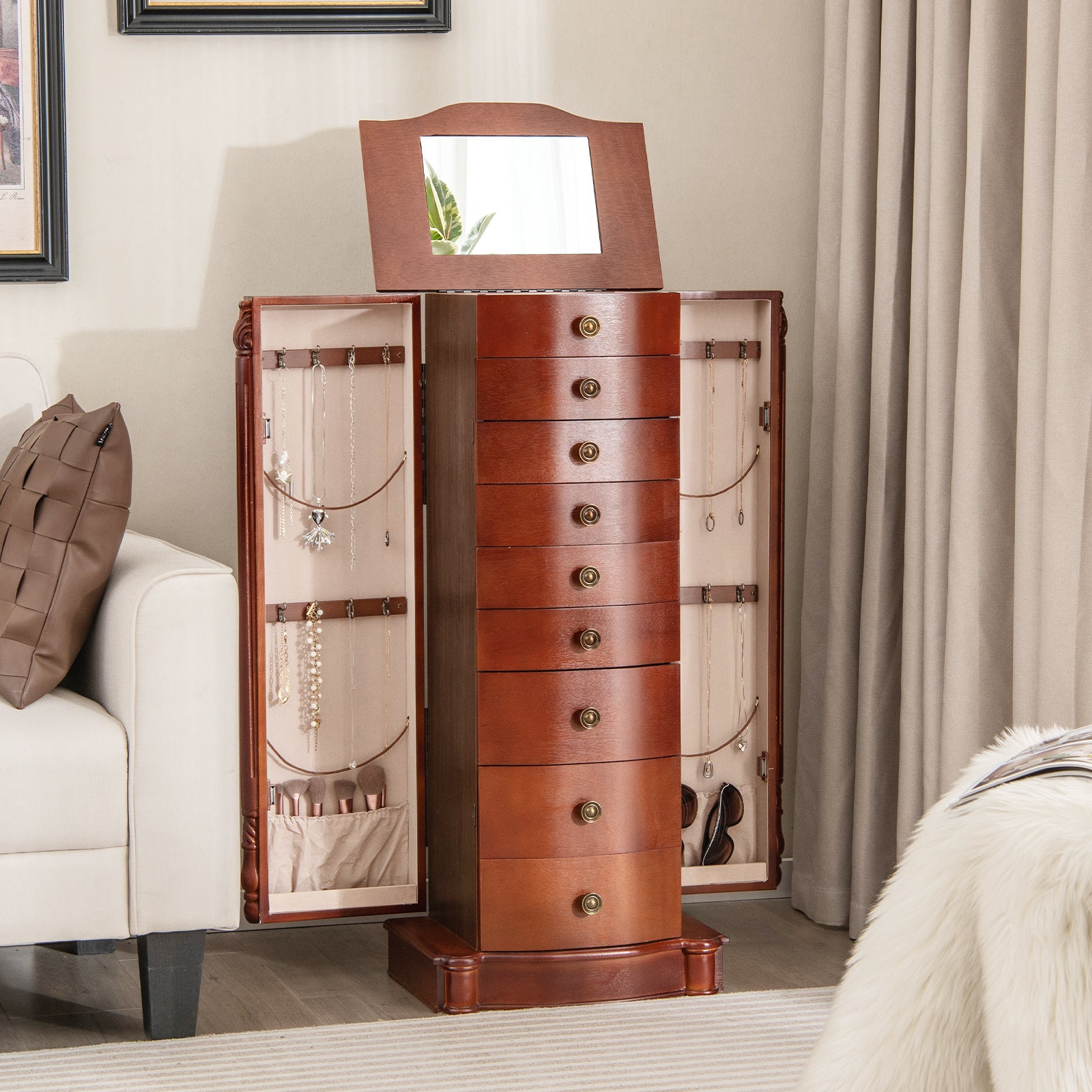 Large Wooden Jewelry Storage Box, Brown Jewelry Armoires at Gallery Canada