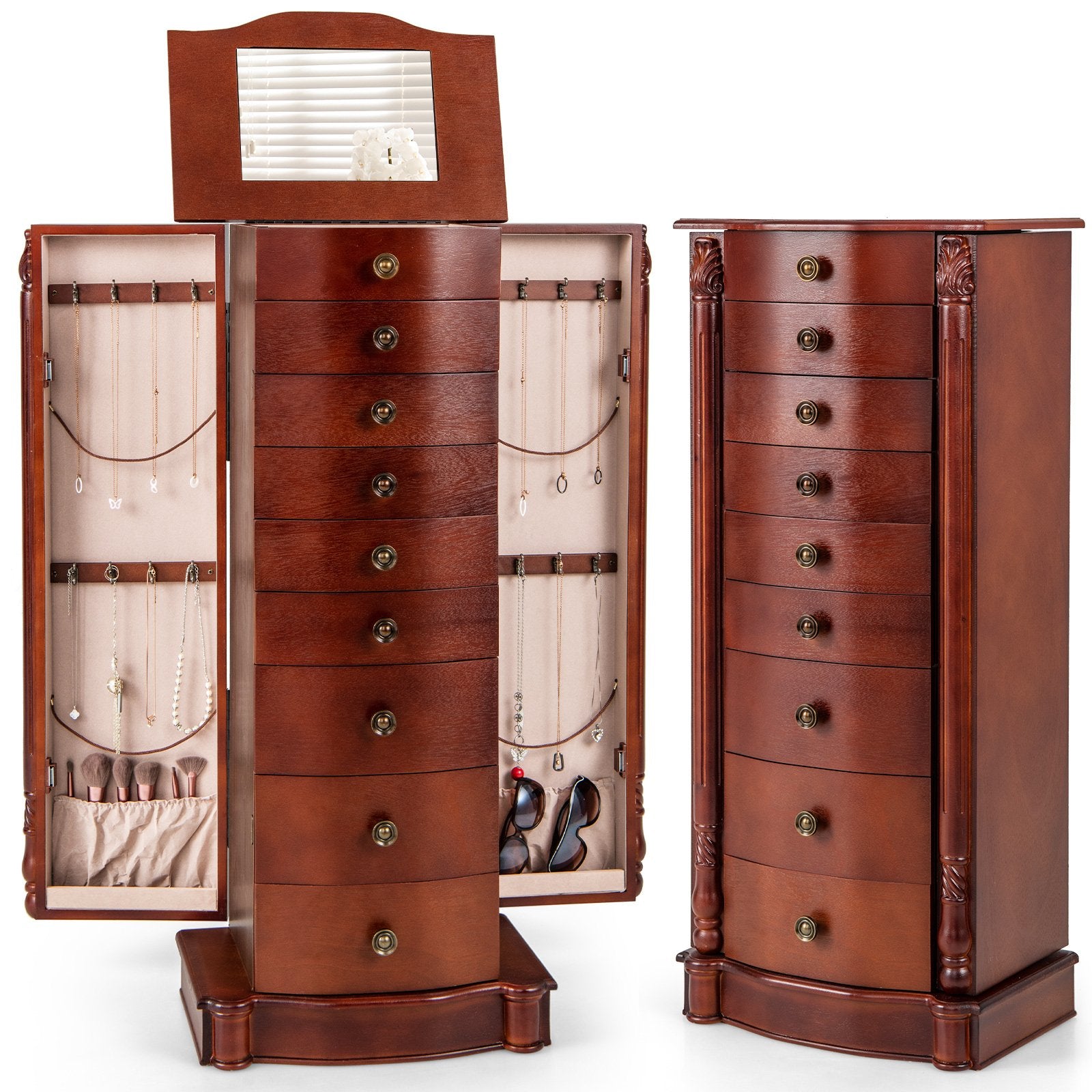 Large Wooden Jewelry Storage Box Organizer , Brown - Gallery Canada