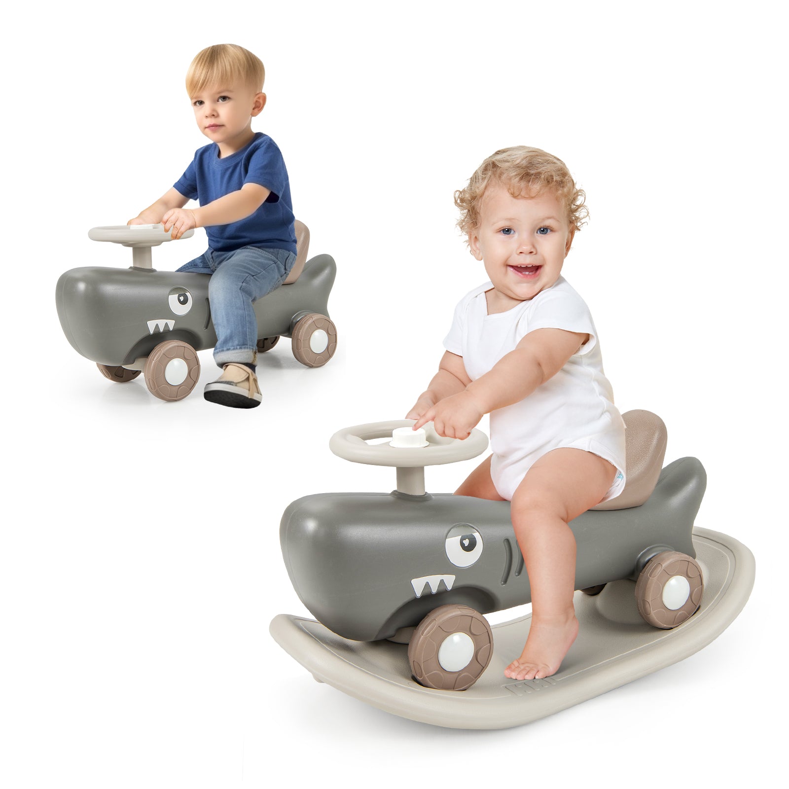 Convertible Rocking Horse and Sliding Car with Detachable Balance Board, Dark Gray Push & Pedal Ride On Toys at Gallery Canada