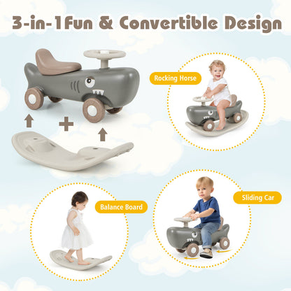 Convertible Rocking Horse and Sliding Car with Detachable Balance Board, Dark Gray Push & Pedal Ride On Toys at Gallery Canada