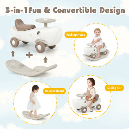 Convertible Rocking Horse and Sliding Car with Detachable Balance Board, White Push & Pedal Ride On Toys at Gallery Canada