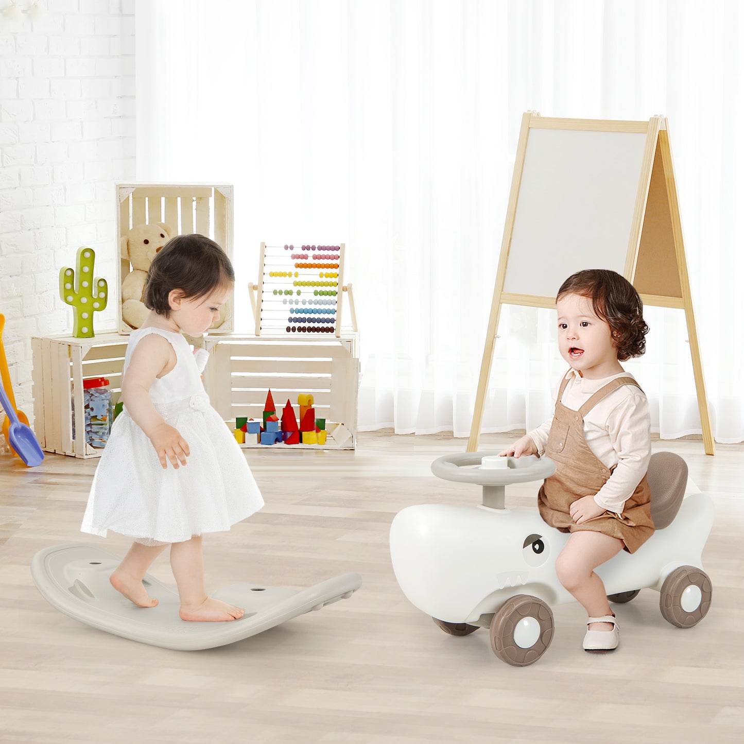 Convertible Rocking Horse and Sliding Car with Detachable Balance Board, White Push & Pedal Ride On Toys at Gallery Canada