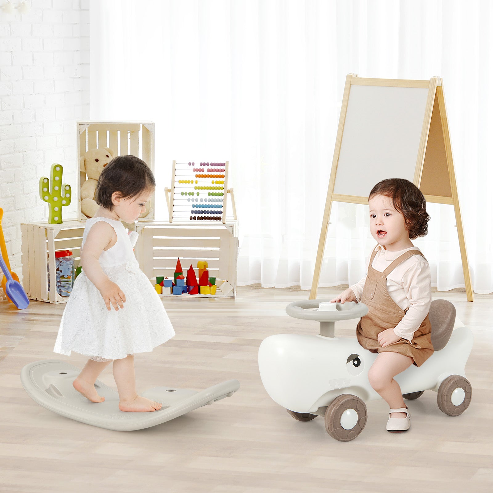Convertible Rocking Horse and Sliding Car with Detachable Balance Board, White Push & Pedal Ride On Toys at Gallery Canada