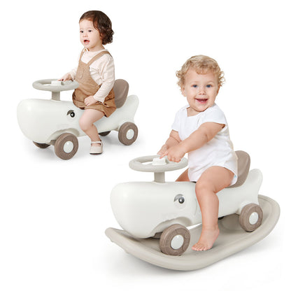 Convertible Rocking Horse and Sliding Car with Detachable Balance Board, White