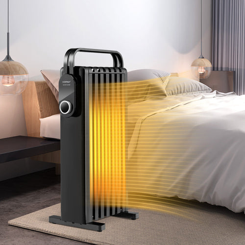 1500W Electric Space Heater Oil Filled Radiator Heater with Foldable Rack, Black