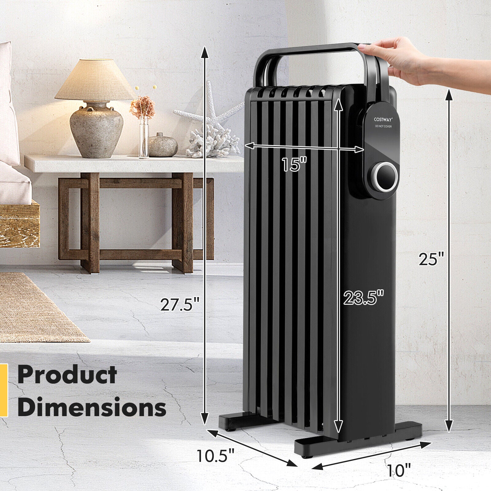 1500W Electric Space Heater Oil Filled Radiator Heater with Foldable Rack, Black Space Heaters at Gallery Canada