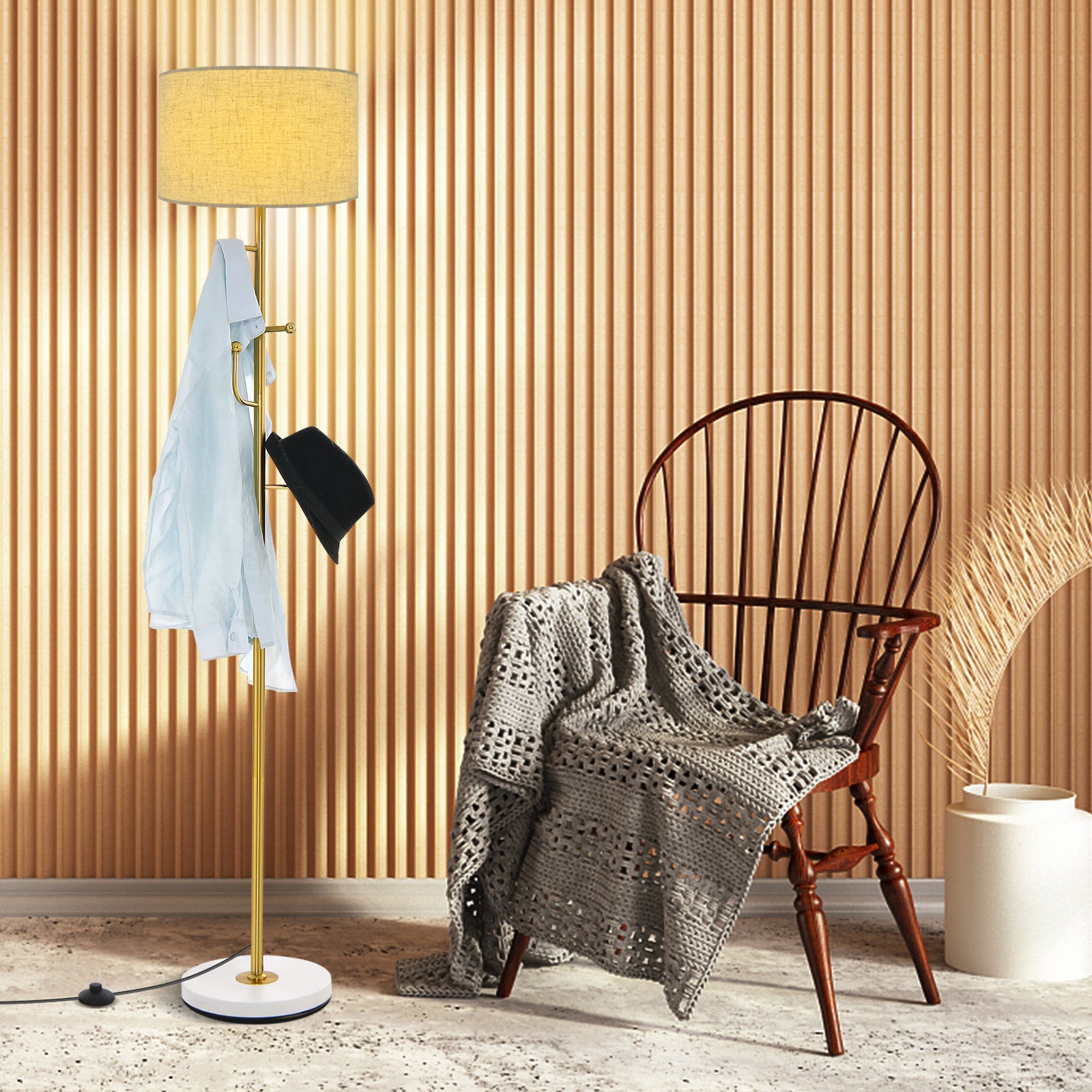 Freestanding Tall Pole Lamp with 5 Hooks and Sturdy Weighted Base, Golden Table & Floor Lamps at Gallery Canada