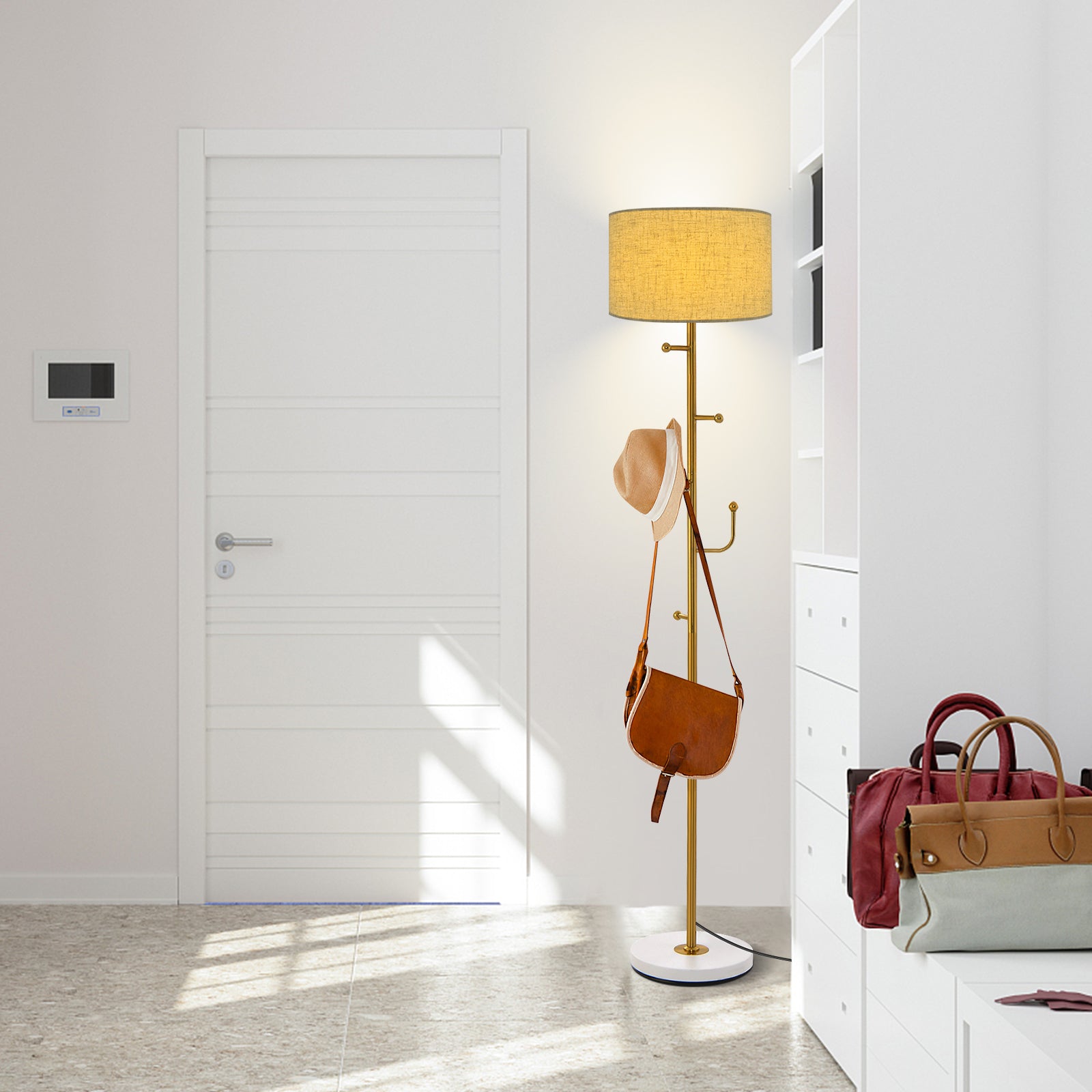 Freestanding Tall Pole Lamp with 5 Hooks and Sturdy Weighted Base, Golden Table & Floor Lamps at Gallery Canada