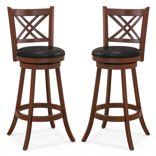 360° Swivel Upholstered Barstools Set of 2 with Back and Footrest-29 inches, Espresso Bar Stools Espresso at Gallery Canada