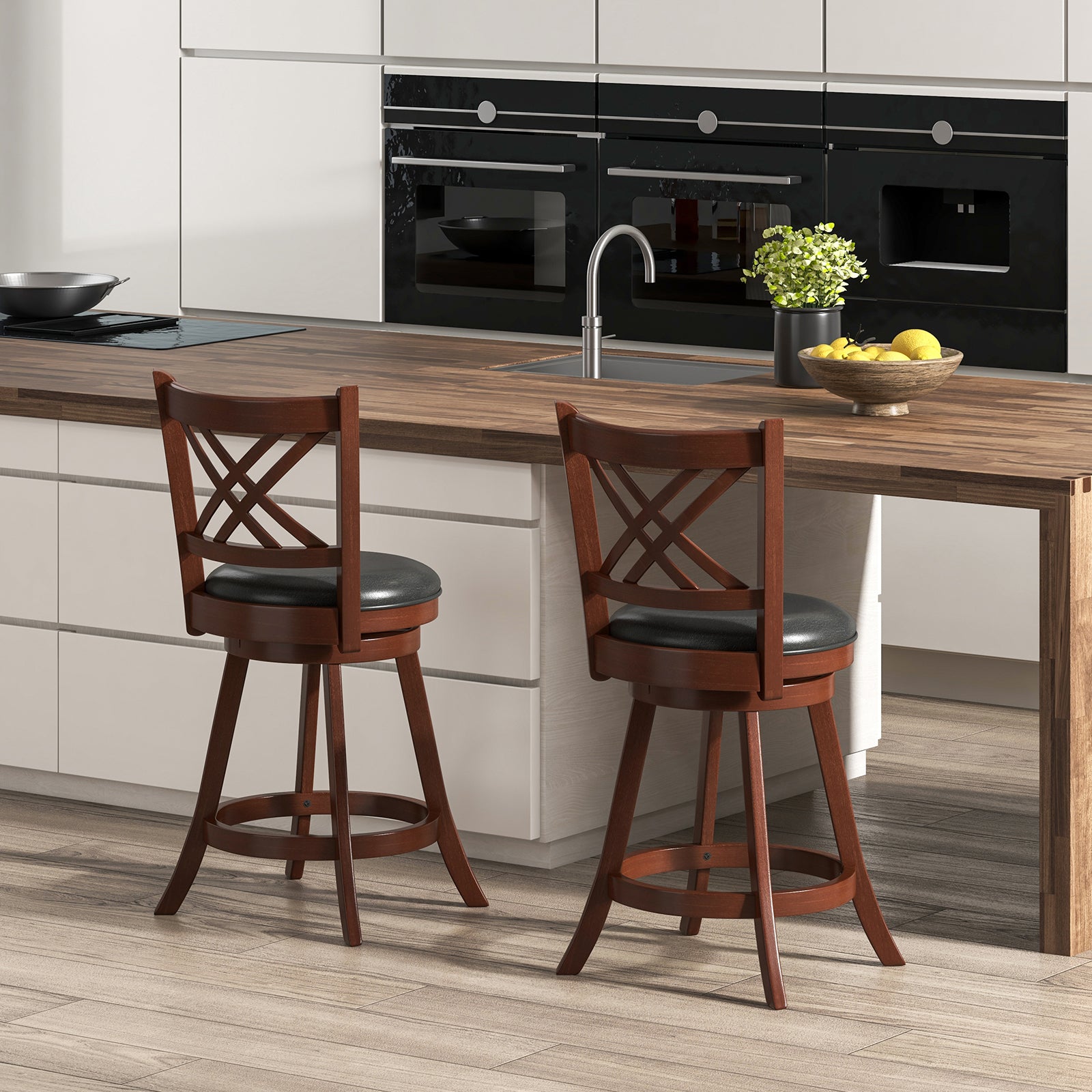 360° Swivel Upholstered Barstools Set of 2 with Back and Footrest-24 inches Bar Stools at Gallery Canada