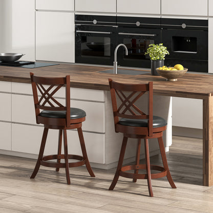 360° Swivel Upholstered Barstools Set of 2 with Back and Footrest-24 inches Bar Stools at Gallery Canada