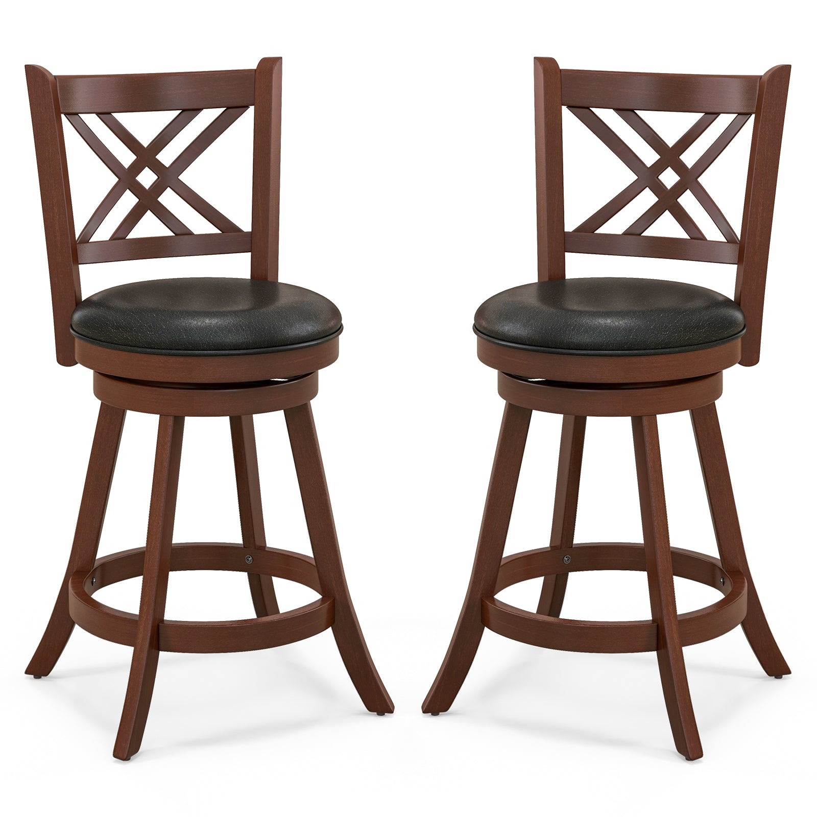 360° Swivel Upholstered Barstools Set of 2 with Back and Footrest-24 inches Bar Stools Espresso, Black at Gallery Canada