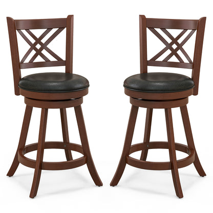 360° Swivel Upholstered Barstools Set of 2 with Back and Footrest-24 inches Bar Stools Espresso, Black at Gallery Canada