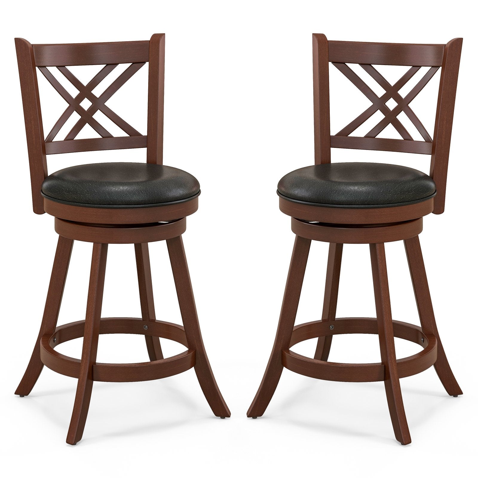 360° Swivel Upholstered Barstools Set of 2 with Back and Footrest-24 inches - Gallery Canada