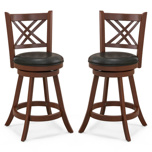360° Swivel Upholstered Barstools Set of 2 with Back and Footrest-24 inches - Gallery Canada