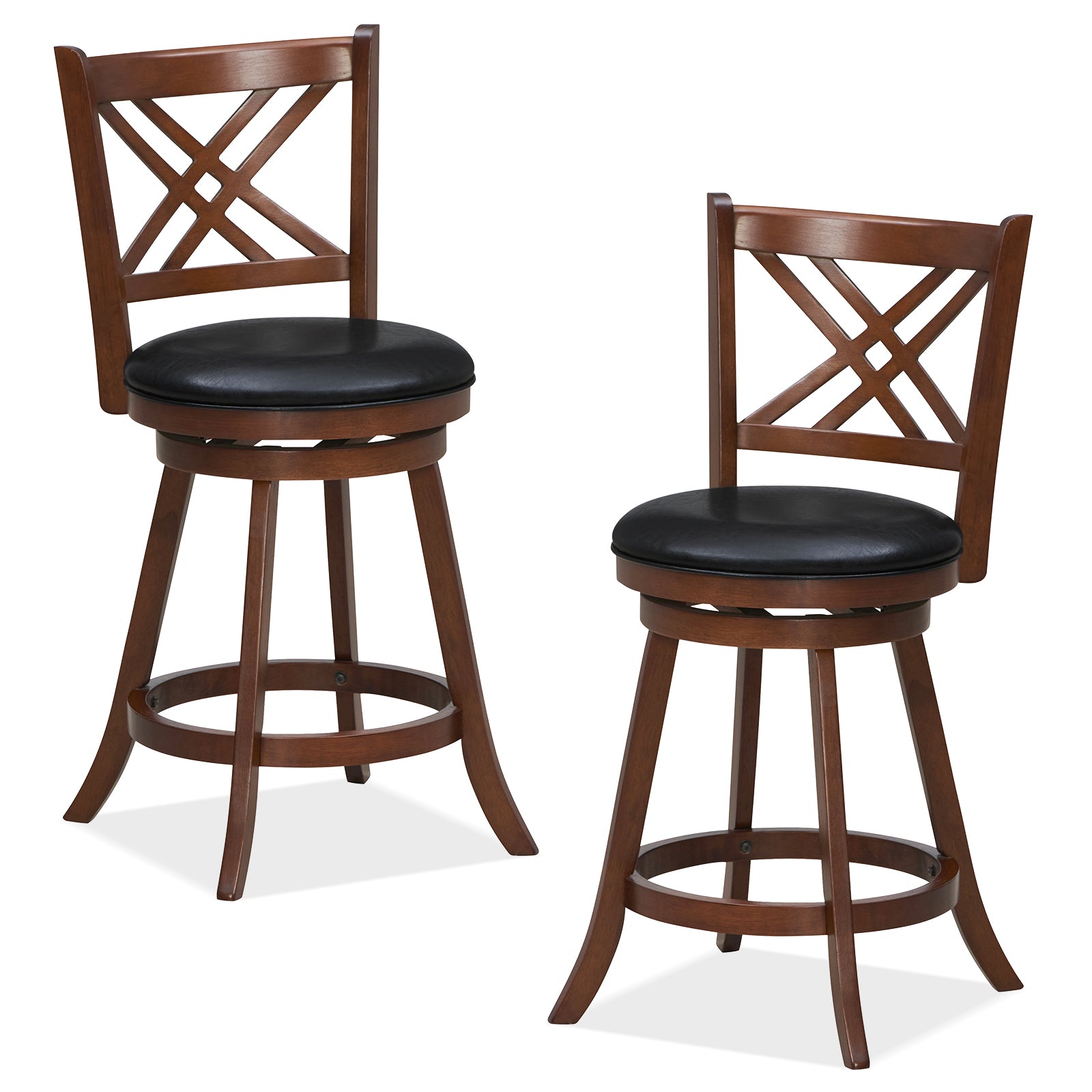 360° Swivel Upholstered Barstools Set of 2 with Back and Footrest-24 inches Bar Stools at Gallery Canada