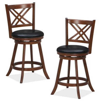 360° Swivel Upholstered Barstools Set of 2 with Back and Footrest-24 inches Bar Stools at Gallery Canada