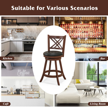 360° Swivel Upholstered Barstools Set of 2 with Back and Footrest-24 inches Bar Stools at Gallery Canada