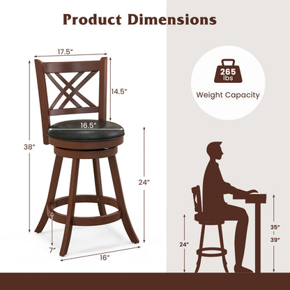 360° Swivel Upholstered Barstools Set of 2 with Back and Footrest-24 inches Bar Stools at Gallery Canada