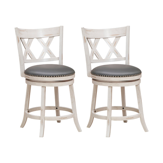 25.5 Inch Hand-Antiqued Stool Set of 2 with Wider Padded Seat, White Bar Stools White at Gallery Canada