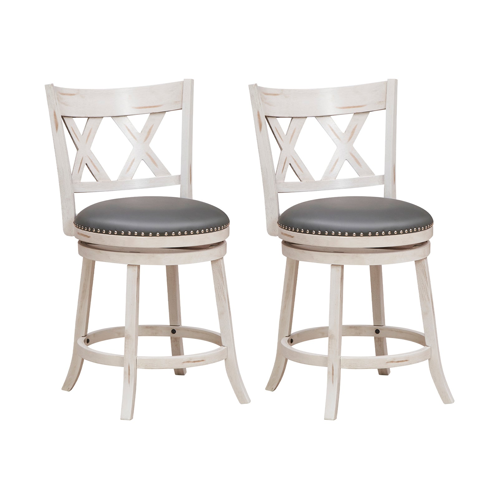 25.5 Inch Hand-Antiqued Stool Set of 2 with Wider Padded Seat, White Bar Stools at Gallery Canada