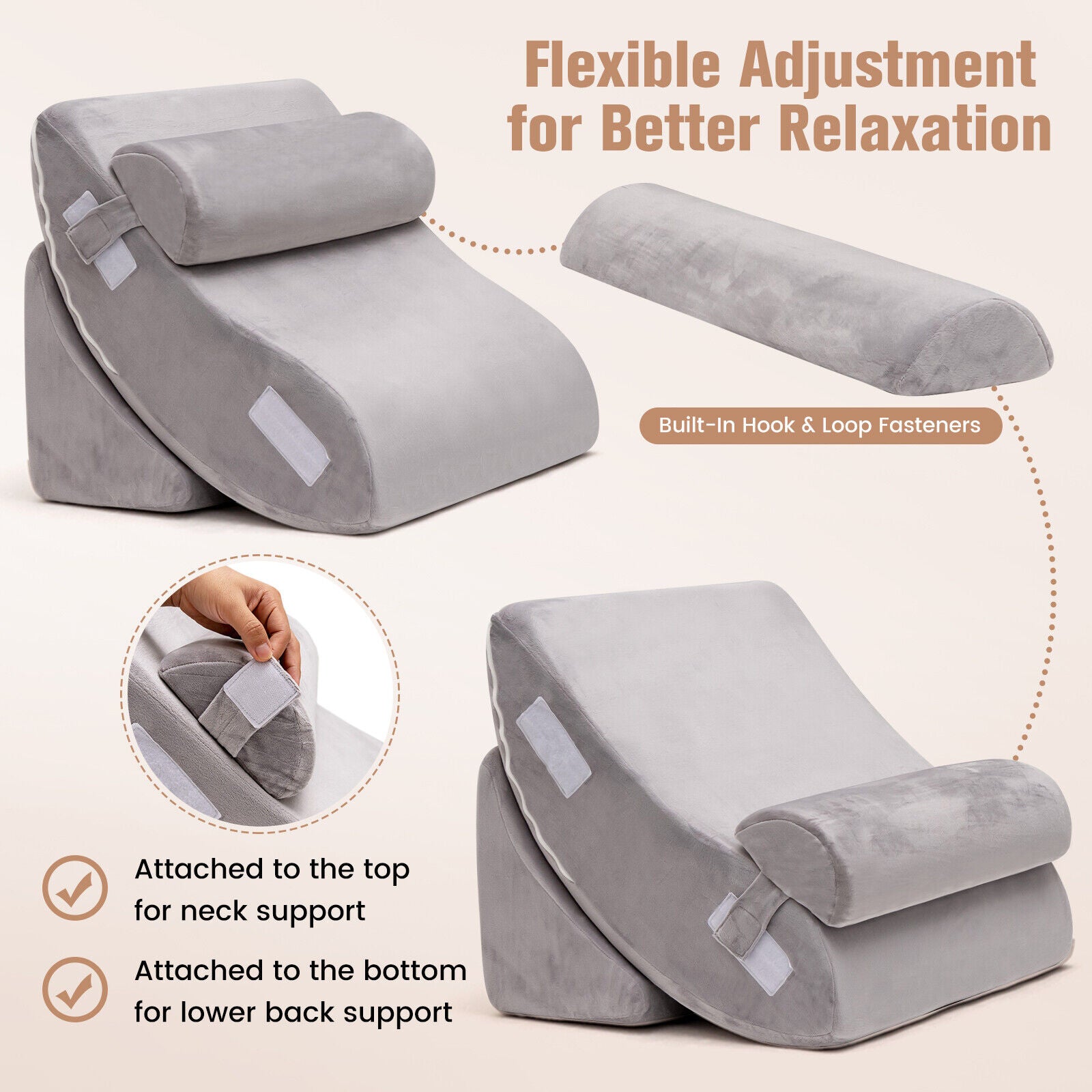 4 Pieces Bed Wedge Pillow for Back Neck and Leg Pain Relief, Gray Bedding at Gallery Canada
