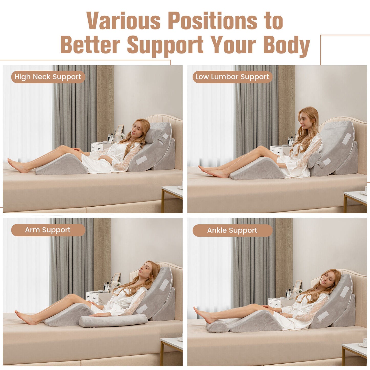 4 Pieces Bed Wedge Pillow for Back Neck and Leg Pain Relief, Gray Bedding at Gallery Canada