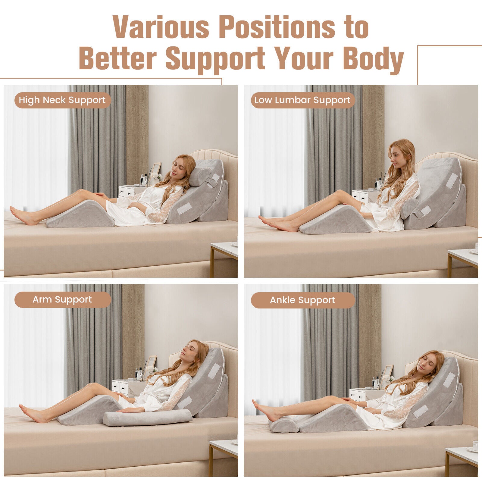 4 Pieces Bed Wedge Pillow for Back Neck and Leg Pain Relief, Gray Bedding at Gallery Canada