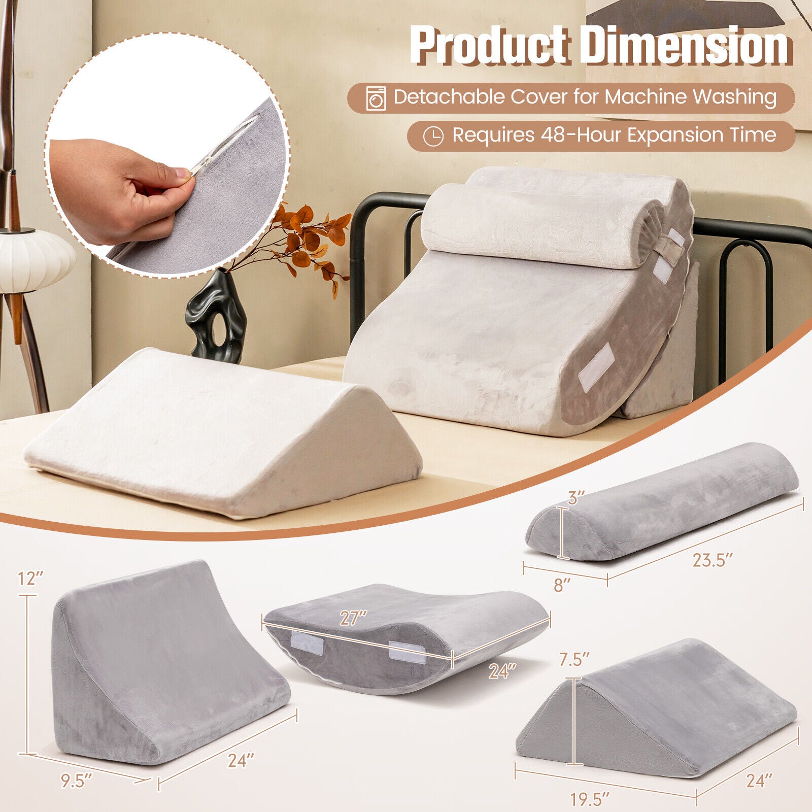 4 Pieces Bed Wedge Pillow for Back Neck and Leg Pain Relief, Gray Bedding at Gallery Canada