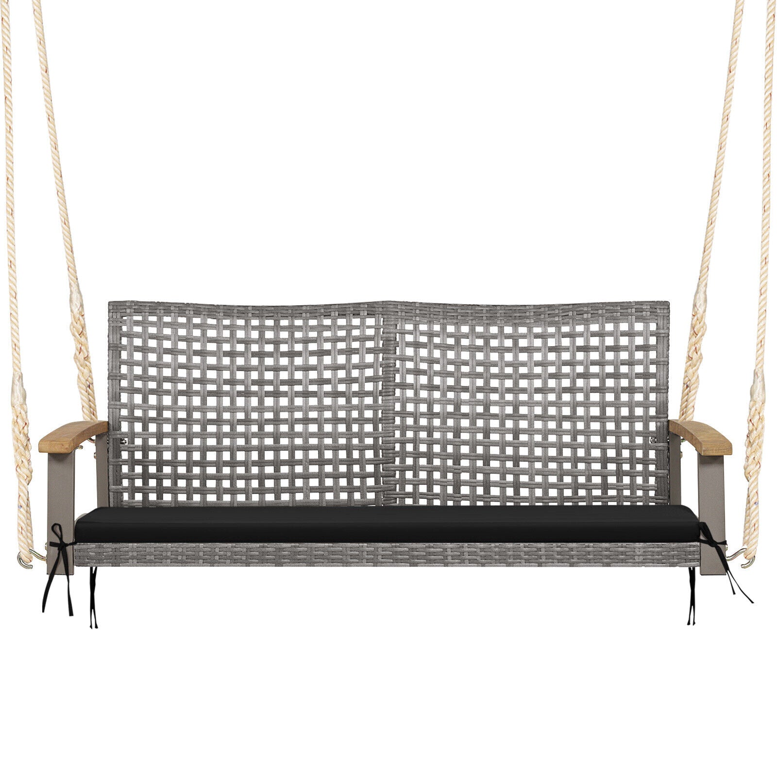 2-Person Patio Wicker Hanging Swing Chair, Black Porch Swings at Gallery Canada