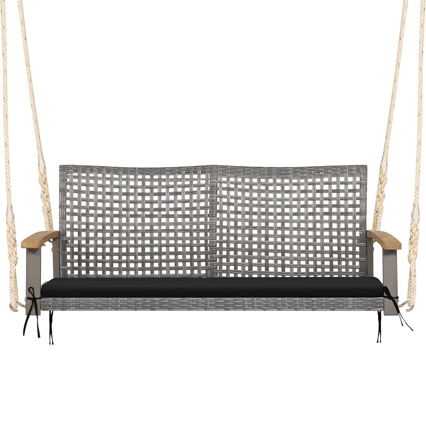2-Person Patio Wicker Hanging Swing Chair, Black Porch Swings at Gallery Canada