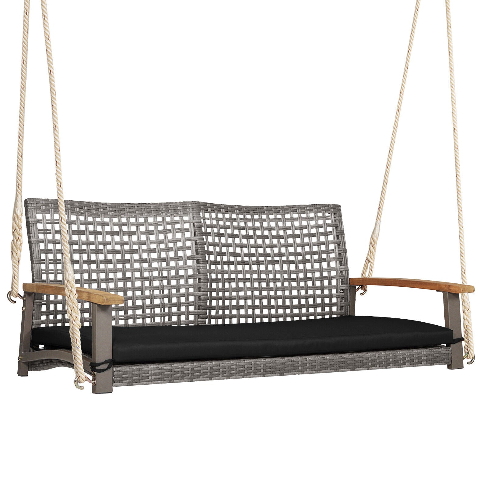 2-Person Patio Wicker Hanging Swing Chair, Black Porch Swings Black at Gallery Canada