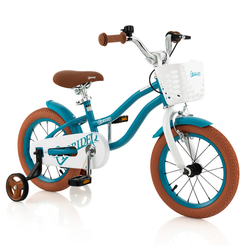 14 Inch Kids Bike With Removable Training Wheels, Basket, Blue