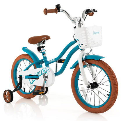 16 Inch Kids Bike, Front Handbrake, 2 Training Wheels, Turquoise Kids Bike Turquoise at Gallery Canada