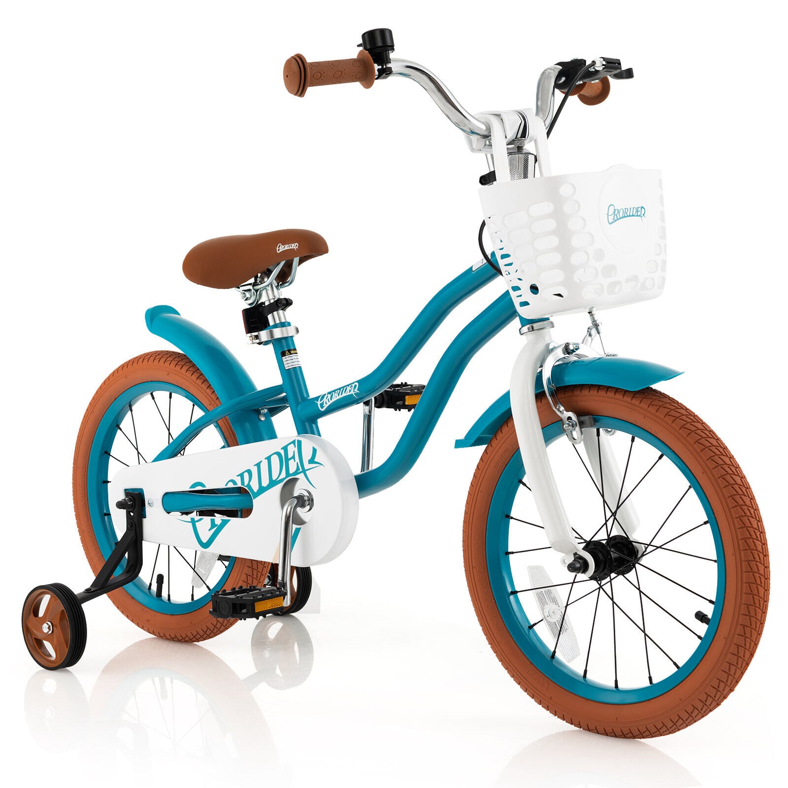 16 Inch Kids Bike, Front Handbrake, 2 Training Wheels, Turquoise Kids Bike at Gallery Canada