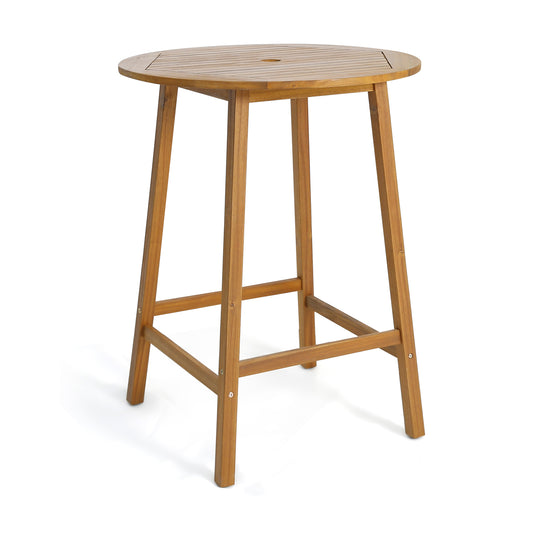 Bar Height Table, Umbrella Hole, Slatted Tabletop, Natural