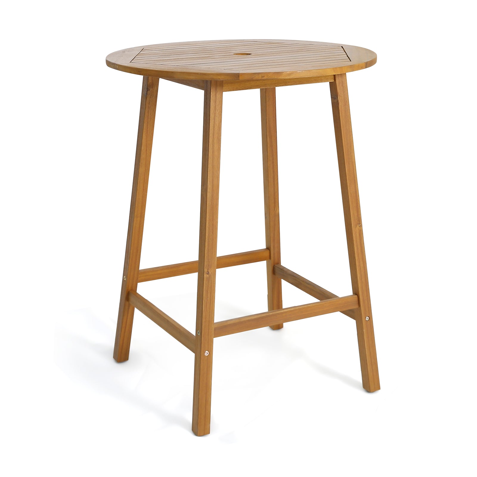 Bar Height Table with Umbrella Hole and Slatted Tabletop for Outdoors, Natural Patio Tables Natural at Gallery Canada