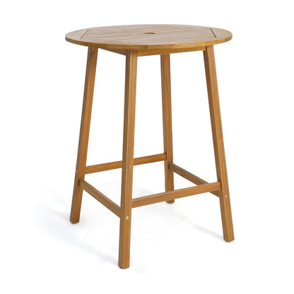 Bar Height Table with Umbrella Hole and Slatted Tabletop for Outdoors, Natural Patio Tables Natural at Gallery Canada