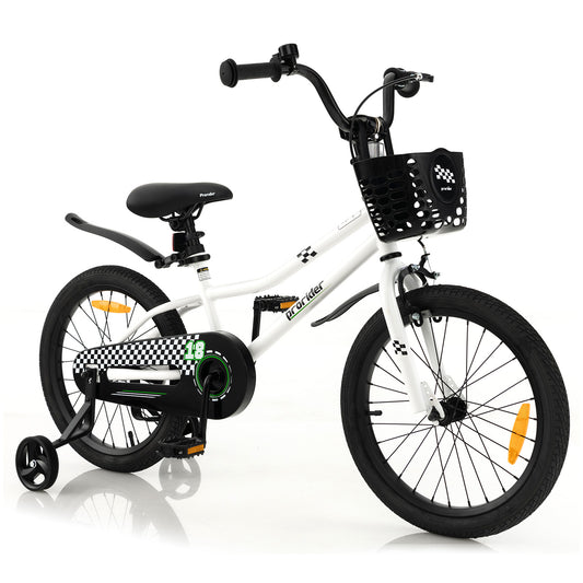 18 Feet Kids Bike, Removable Training Wheels, White, Black Kids Bike Black & White at Gallery Canada