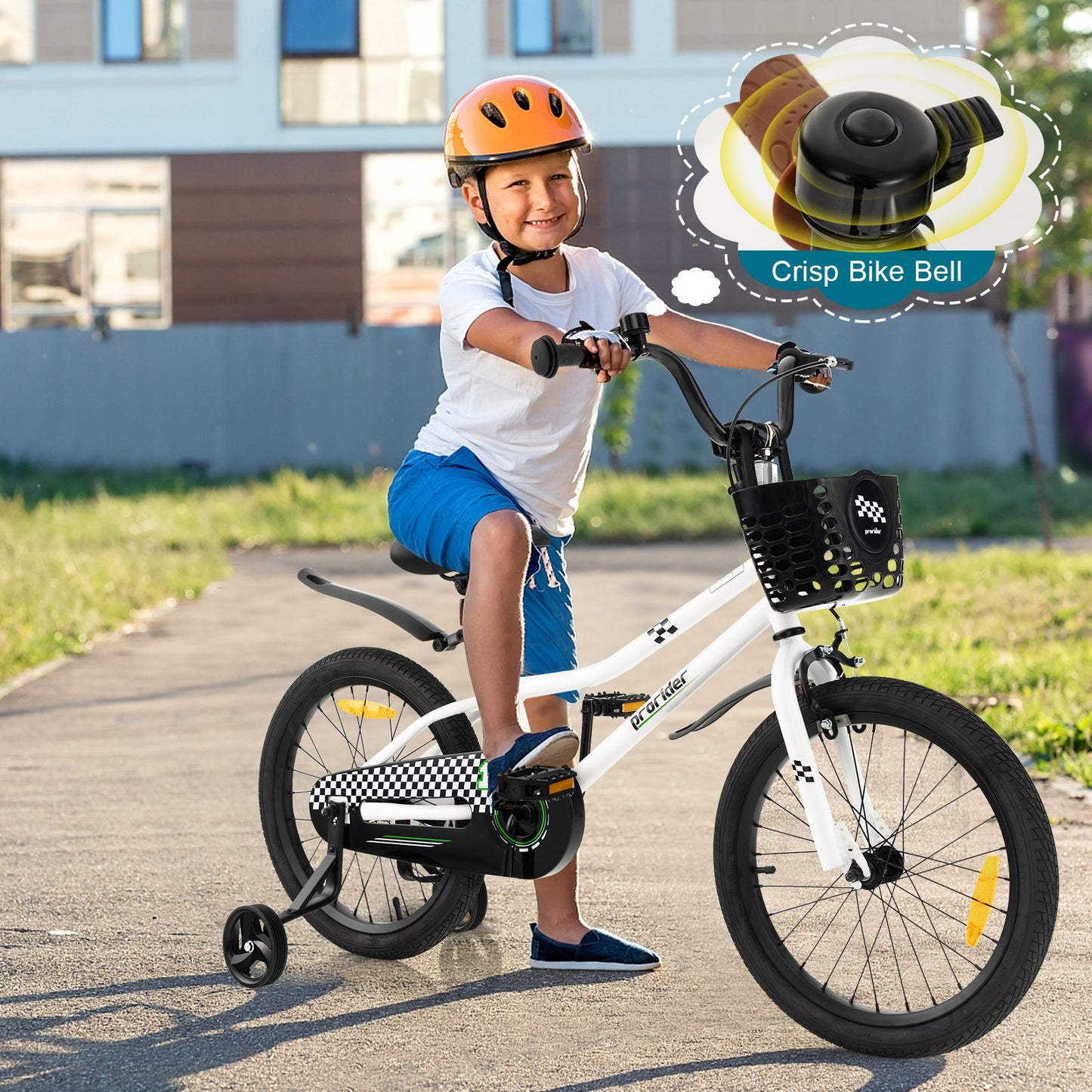 18 Feet Kids Bike with Removable Training Wheels, Black & White